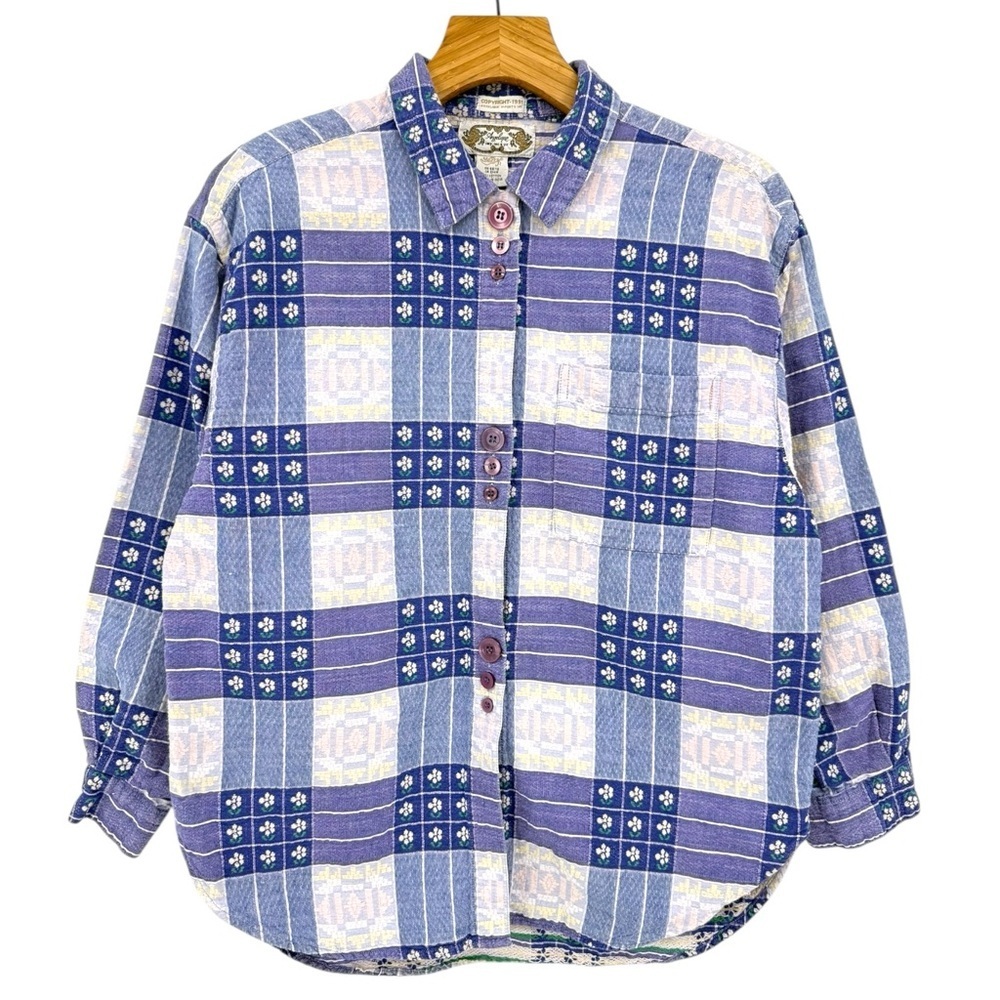 Vintage Angelique 90's Patchwork Flower Pastel Plaid Cabincore Button Up Shirt M